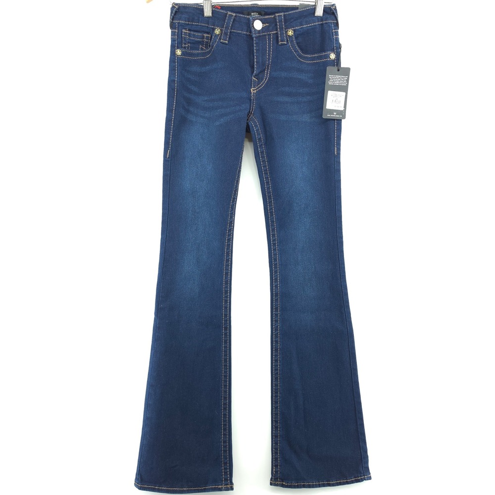 True Religion Womens Becca Bootcut Jeans Dark Blue Size 26 Big T Mid rise